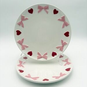 Set of 2 Valentines Dinner Plates Bows Hearts Valentine Ceramic